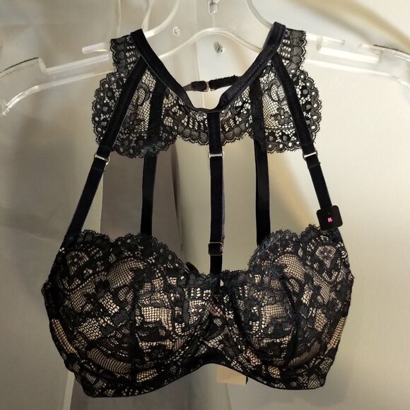🔔2/$90🔔NWT RARE Sexy La SENZA Lace Padded Halter Bra Push-up in Black size M - Picture 3 of 15